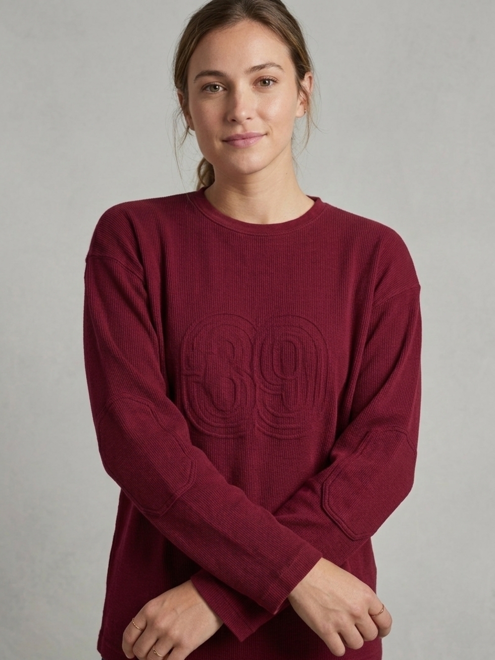 Vintage Togo Burgundy Waffle Knit Elbow Patch Top sz12 M Unisex Collegiate Y2K